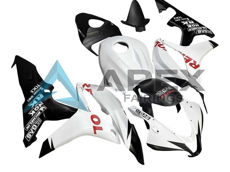 White Matte Black Red Repsol - Honda CBR600RR (2007-2008) ABS Fairings | Apex Fairings — view 3