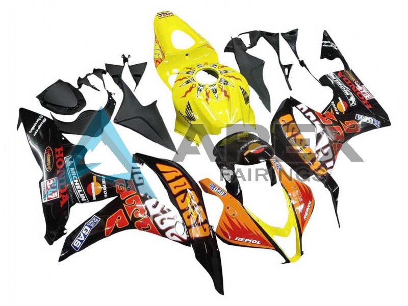 Yellow Orange Glossy Black Rossi Repsol - Honda CBR600RR (2007-2008) ABS Fairings | Apex Fairings — view 2