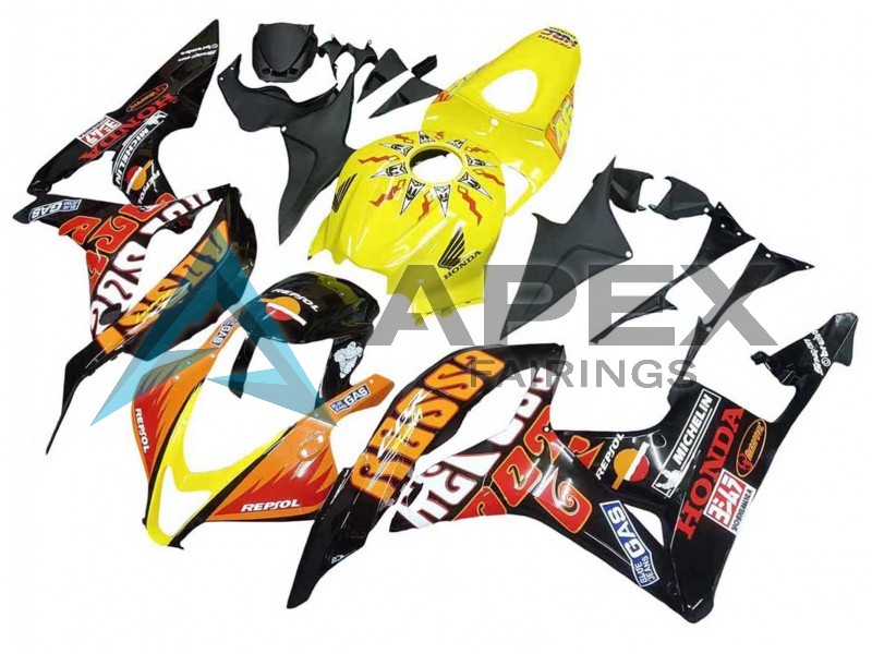 Yellow Orange Glossy Black Rossi Repsol - Honda CBR600RR (2007-2008) ABS Fairings | Apex Fairings — view 3