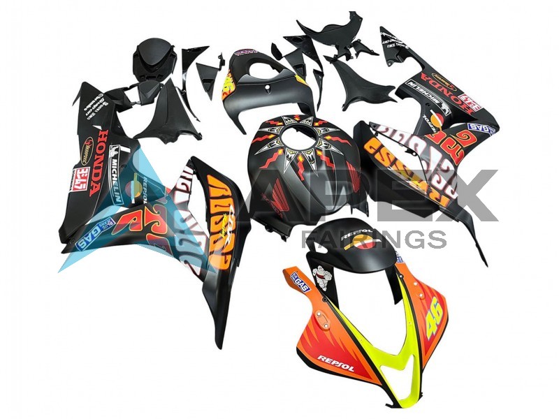 Matte Black Orange Red Rossi Repsol 46 - Honda CBR600RR (2007-2008) ABS Fairings | Apex Fairings — view 2