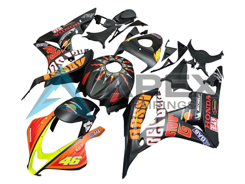 Matte Black Orange Red Rossi Repsol 46 - Honda CBR600RR (2007-2008) ABS Fairings | Apex Fairings — view 3