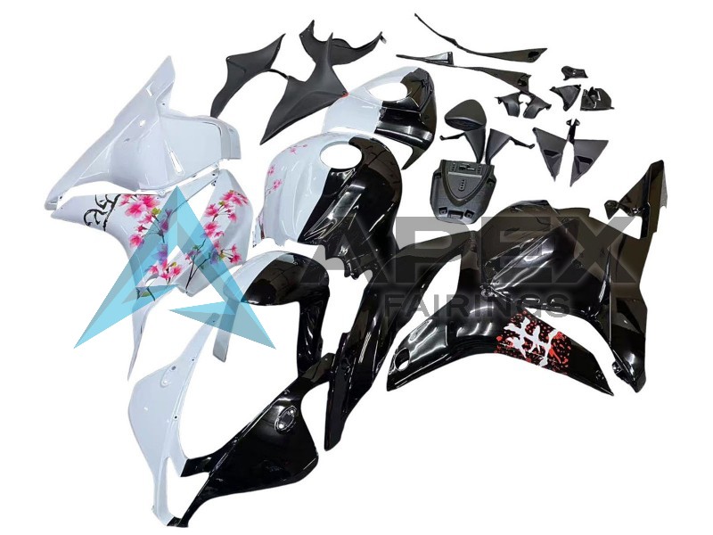White Cherry Blossom Glossy Black - Honda CBR600RR (2009-2012) ABS Fairings | Apex Fairings — view 2