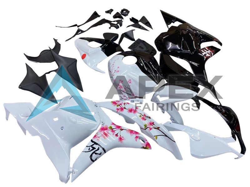 White Cherry Blossom Glossy Black - Honda CBR600RR (2009-2012) ABS Fairings | Apex Fairings — view 3
