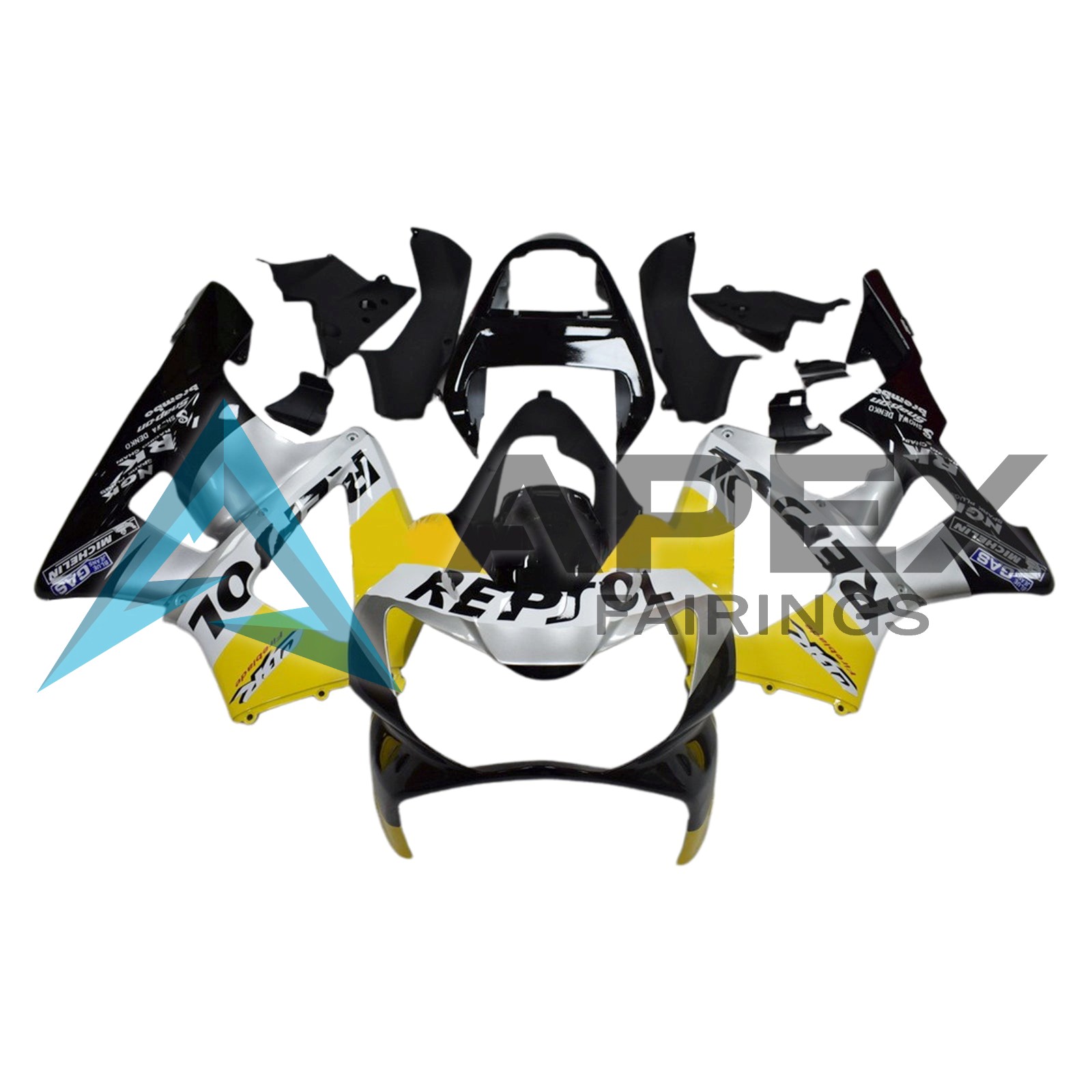 Black & Silver & Yellow & Repsol - Honda CBR900RR CBR929RR (2000-2001) ABS Fairings | Apex Fairings