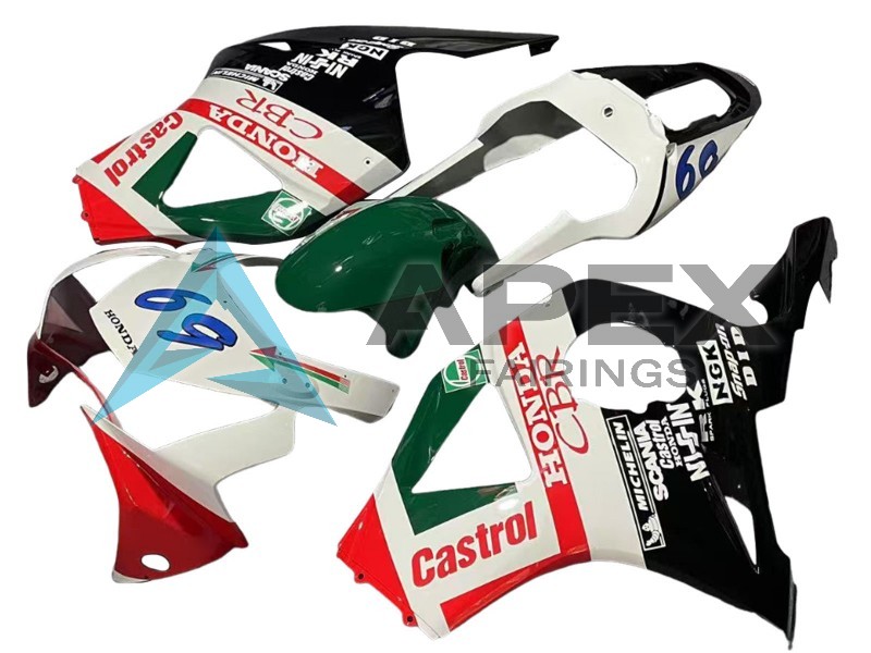 White Red Green Glossy Black Castrol  - Honda CBR900RR CBR954RR SC50 (2002-2003) ABS Fairings | Apex Fairings — view 2