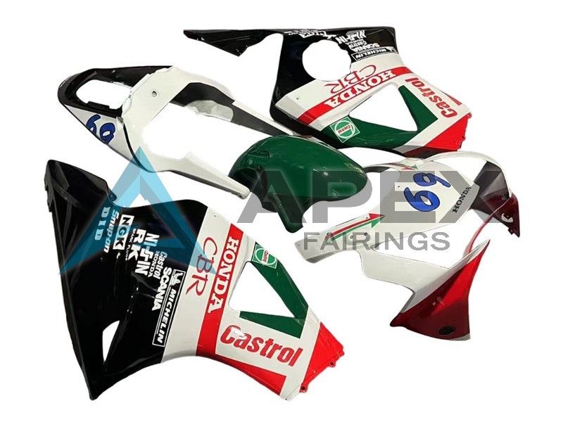 White Red Green Glossy Black Castrol  - Honda CBR900RR CBR954RR SC50 (2002-2003) ABS Fairings | Apex Fairings — view 3