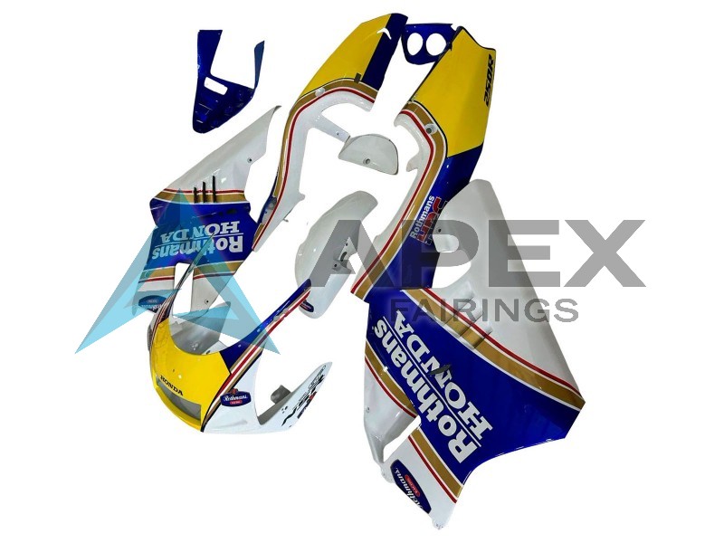 White Blue Yellow Gold Rothmans - Honda NSR250R MC28 (1994-1998) ABS Fairings | Apex Fairings — view 2