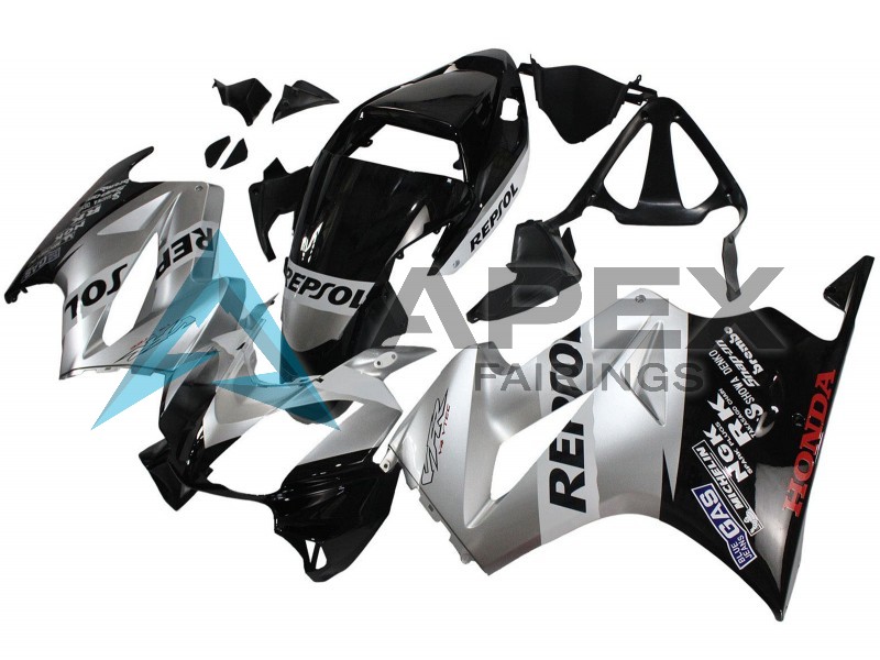 Silver Glossy Black Repsol - Honda VFR800 Interceptor RC46 (2002-2016) ABS Fairings | Apex Fairings — view 3