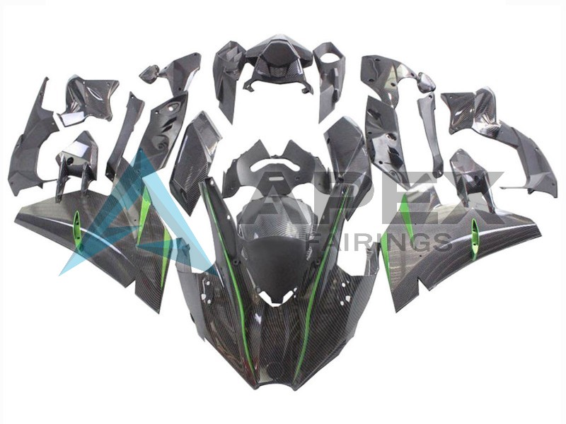 Black Carbon Fiber Green - Kawasaki Ninja H2 (2015-2022) ABS Fairings | Apex Fairings
