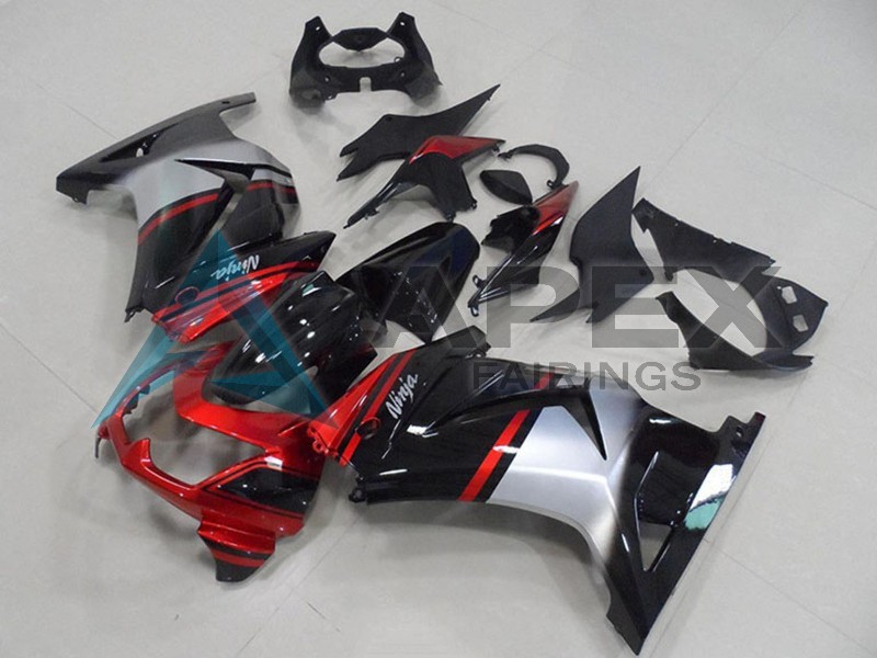 Red Silver Glossy Black - Kawasaki Ninja250 / EX250 / ZX-250R (2008-2012) ABS Fairings | Apex Fairings