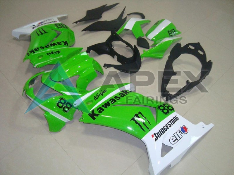 White Green Black Monster 88 - Kawasaki Ninja250 / EX250 / ZX-250R (2008-2012) ABS Fairings | Apex Fairings