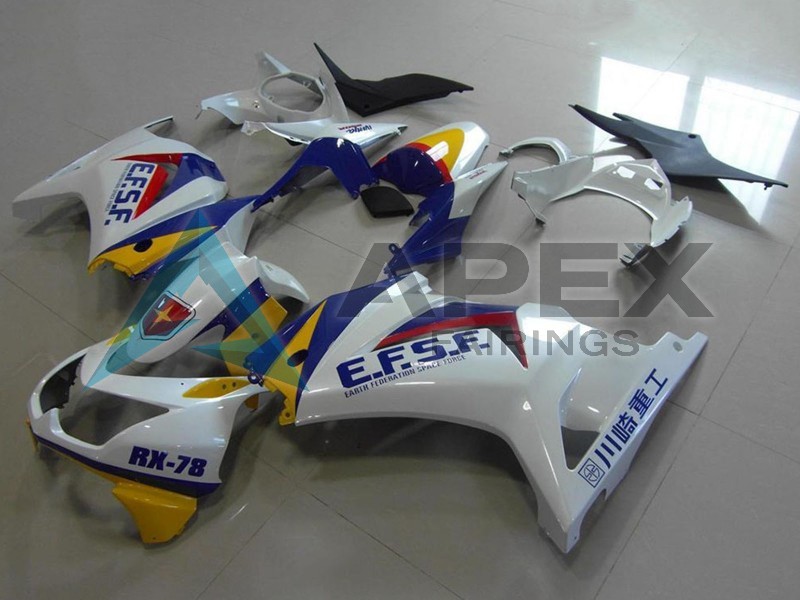 White Yellow Blue Red EFSF RX-78 - Kawasaki Ninja250 / EX250 / ZX-250R (2008-2012) ABS Fairings | Apex Fairings