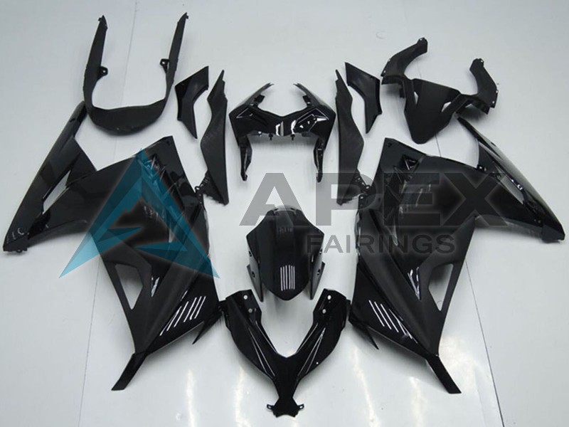 Glossy Black - Kawasaki Ninja300 / EX300 / ZX-300R (2013-2018) ABS Fairings — Style FE100 | Apex Fairings
