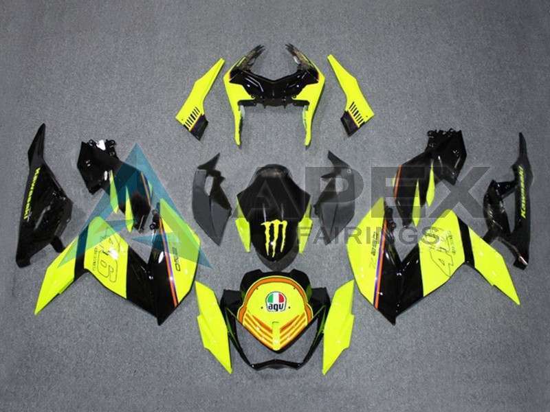 Yellow Glossy Black Monster - Kawasaki Z250 / Z300 (2015-2016) ABS Fairings | Apex Fairings