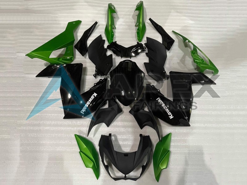 Green Glossy Black - Kawasaki Z250 / Z300 (2015-2016) ABS Fairings — Style FE6 | Apex Fairings