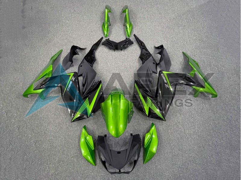 Green Glossy Black - Kawasaki Z250 / Z300 (2015-2016) ABS Fairings — Style FE7 | Apex Fairings