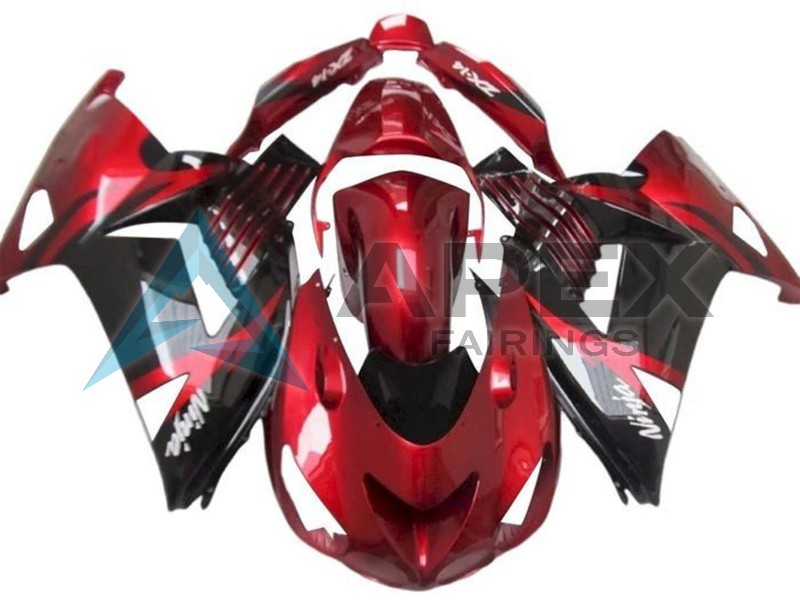 Red Glossy Black White - Kawasaki ZX-14R (2012-2026) ABS Fairings — Style FE44 | Apex Fairings