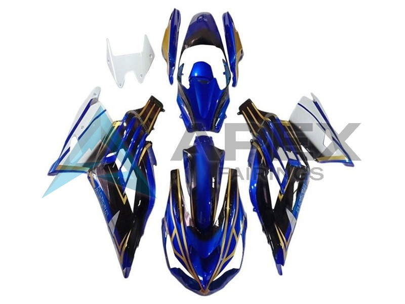 White Gold Blue Black Stripe - Kawasaki ZX-14R (2012-2026) ABS Fairings | Apex Fairings