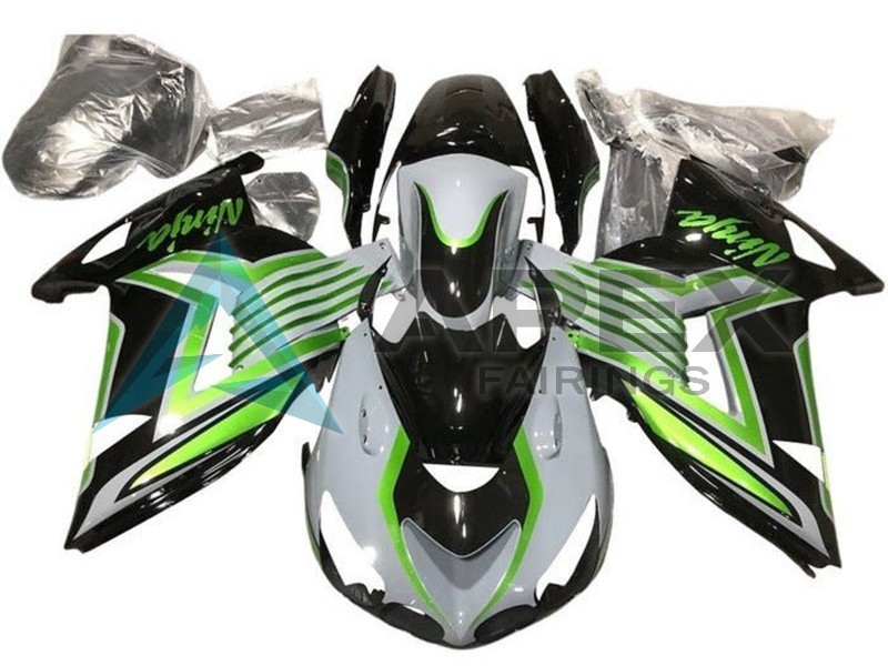 White Green Glossy Black - Kawasaki ZX-14R (2012-2026) ABS Fairings | Apex Fairings