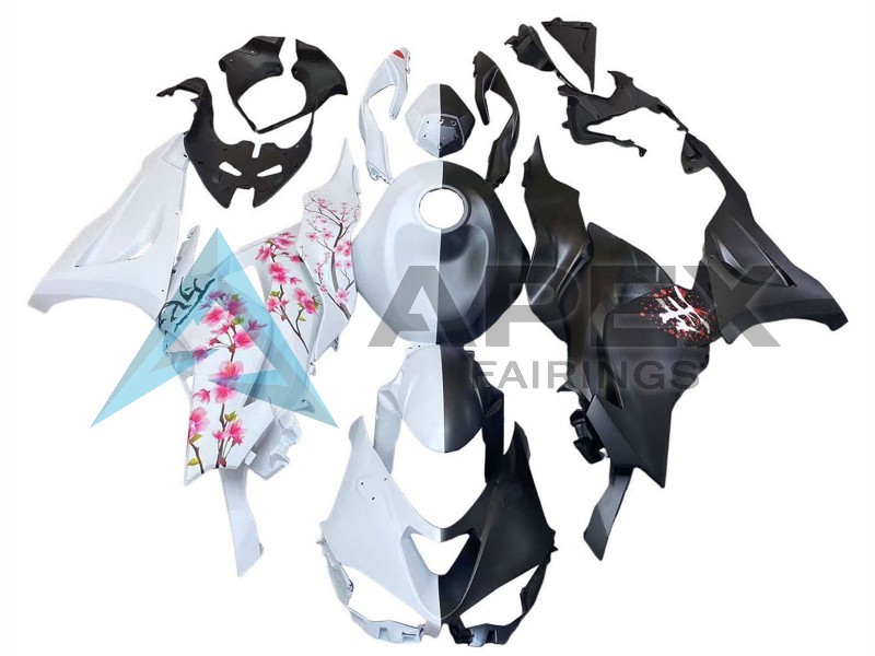 Black White with Flower - Kawasaki ZX-6R (2024-2026) ABS Fairings | Apex Fairings