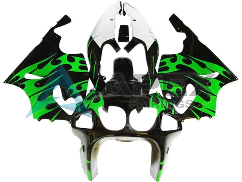 Green Glossy Black White - Kawasaki ZX-7R (1996-2003) ABS Fairings | Apex Fairings