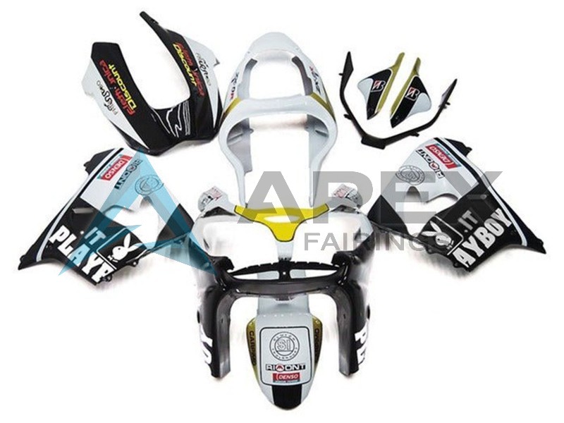 White Black Yellow Playboy - Kawasaki ZX-9R (2002-2003) ABS Fairings | Apex Fairings