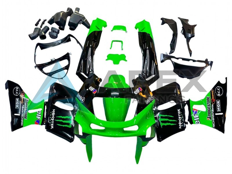 Green Glossy Black Green Monster Elf Touch4 Bridgestone - Kawasaki ZZR400 (1993-2007) ABS Fairings | Apex Fairings