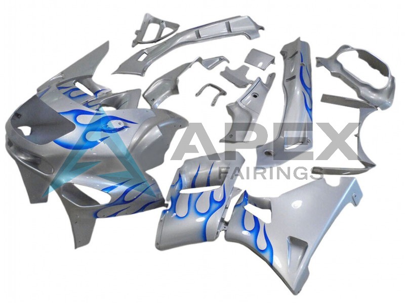 White Blue Flame - Kawasaki ZZR600 (1998-2003) ABS Fairings | Apex Fairings