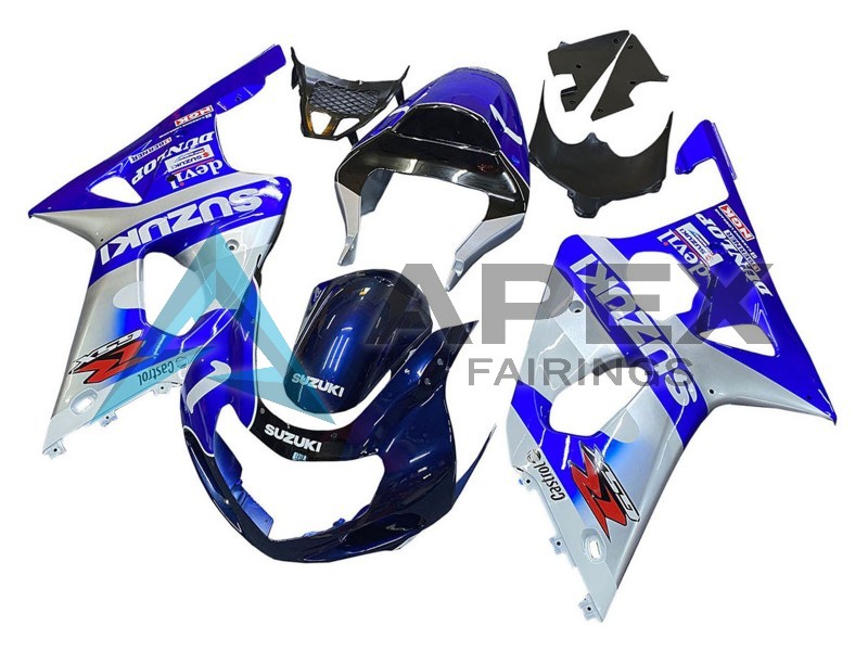 Blue White Silver Castrol Dunlop - Suzuki GSX-R1000 (2000-2002) ABS Fairings | Apex Fairings — view 3