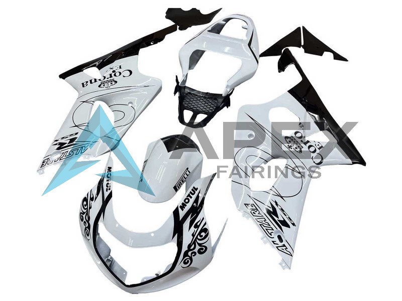 White Black Motul Corona - Suzuki GSX-R1000 (2000-2002) ABS Fairings | Apex Fairings — view 3
