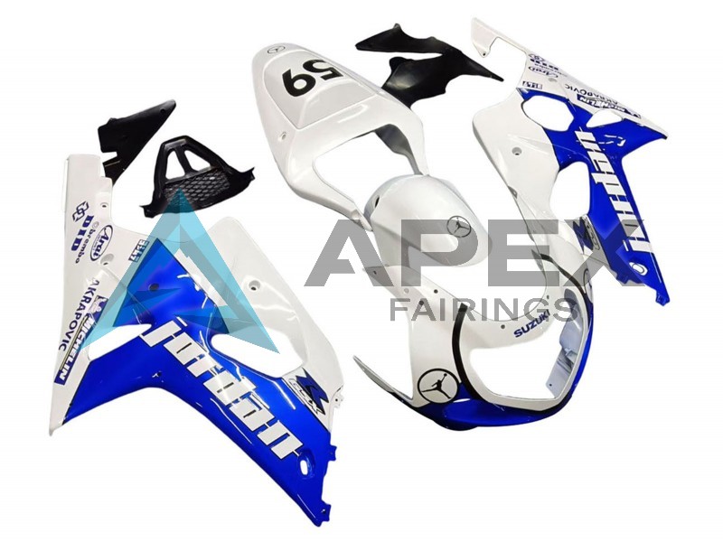 White Blue Jordan 59 - Suzuki GSX-R1000 (2000-2002) ABS Fairings | Apex Fairings — view 2