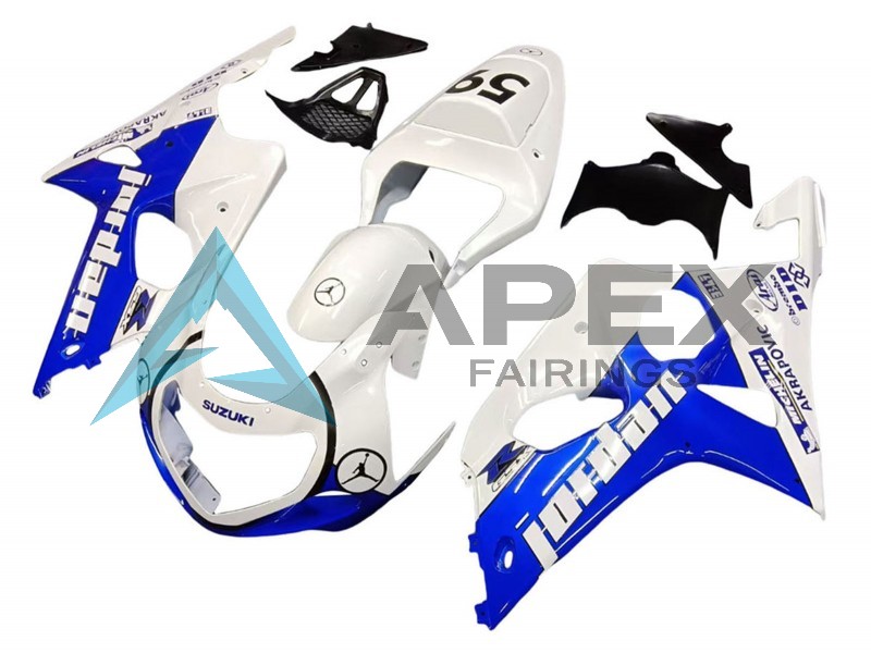 White Blue Jordan 59 - Suzuki GSX-R1000 (2000-2002) ABS Fairings | Apex Fairings — view 3