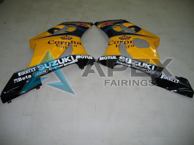Yellow White Blue Black Corona - Suzuki GSX-R1000 (2003-2004) ABS Fairings | Apex Fairings — view 2