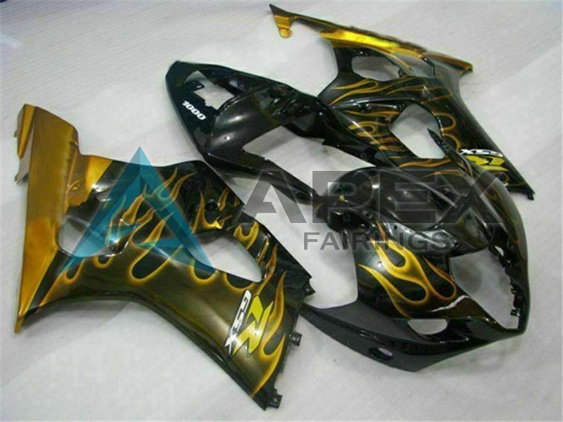 Glossy Black Gold Flame - Suzuki GSX-R1000 (2003-2004) ABS Fairings | Apex Fairings — view 2