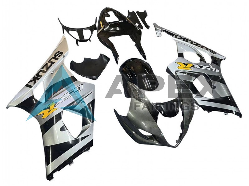 Glossy Black Silver Grey Yellow - Suzuki GSX-R1000 (2003-2004) ABS Fairings | Apex Fairings — view 2