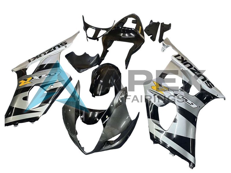 Glossy Black Silver Grey Yellow - Suzuki GSX-R1000 (2003-2004) ABS Fairings | Apex Fairings — view 3