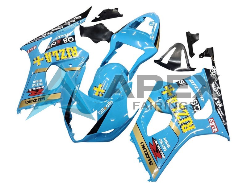 Light Blue Yellow Black Rizla Motul - Suzuki GSX-R1000 (2003-2004) ABS Fairings | Apex Fairings — view 2