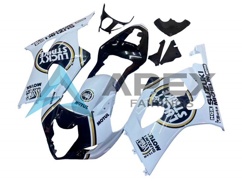 White Black Gold Motul Lucky Strike - Suzuki GSX-R1000 (2003-2004) ABS Fairings | Apex Fairings — view 2