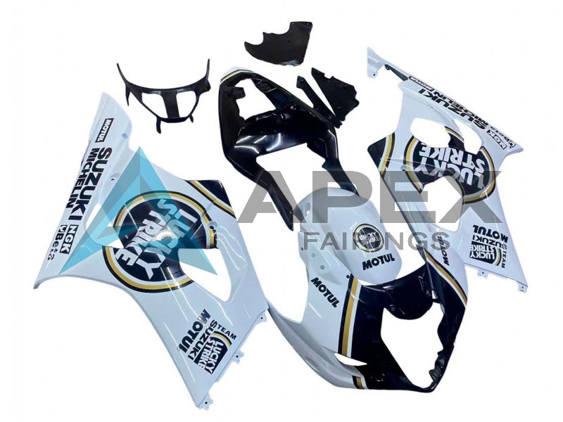 White Black Gold Motul Lucky Strike - Suzuki GSX-R1000 (2003-2004) ABS Fairings | Apex Fairings — view 3