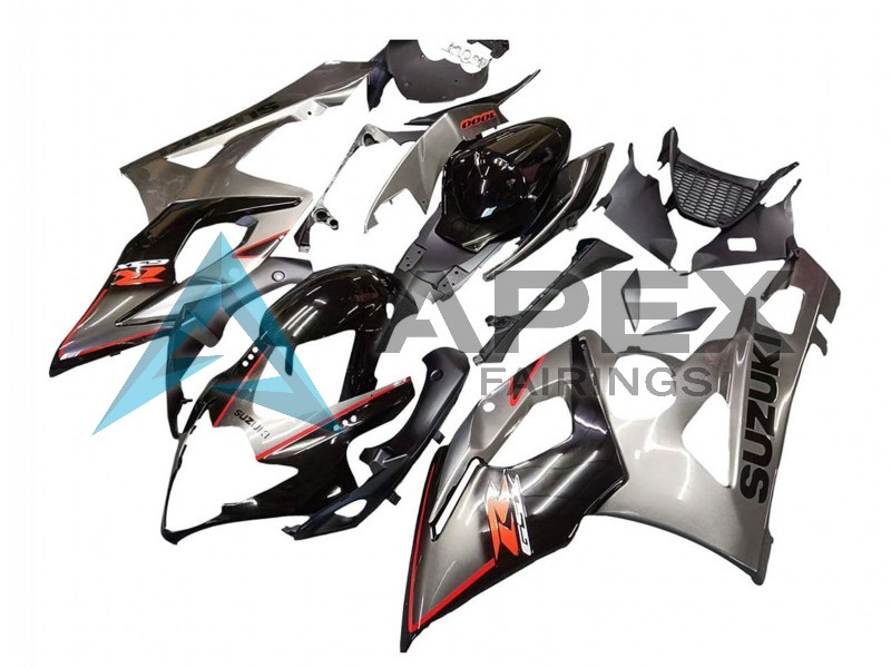 Silver Black Red - Suzuki GSX-R1000 (2005-2006) ABS Fairings | Apex Fairings — view 2