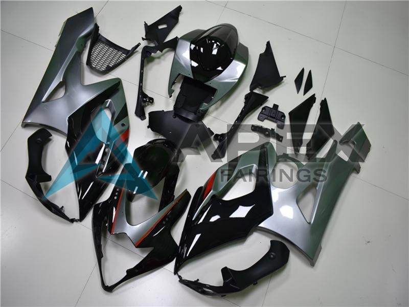 Glossy Black Silver - Suzuki GSX-R1000 (2005-2006) ABS Fairings | Apex Fairings — view 2