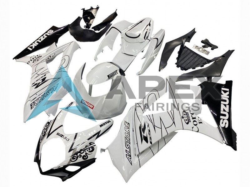White Black Alstare Corona Motul - Suzuki GSX-R1000 (2007-2008) ABS Fairings | Apex Fairings — view 2