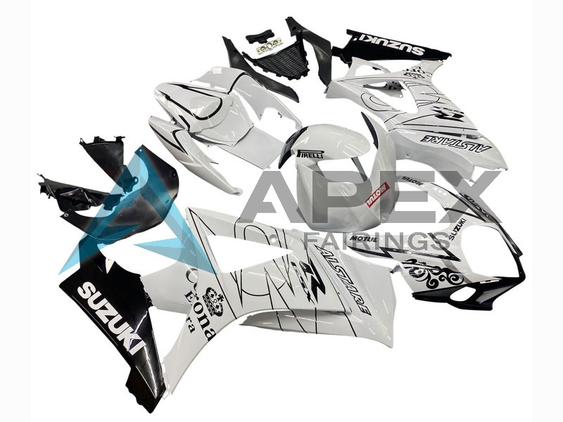 White Black Alstare Corona Motul - Suzuki GSX-R1000 (2007-2008) ABS Fairings | Apex Fairings — view 3