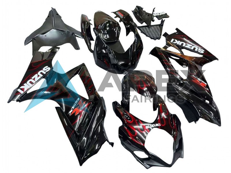 Black Red Flame - Suzuki GSX-R1000 (2007-2008) ABS Fairings | Apex Fairings — view 2