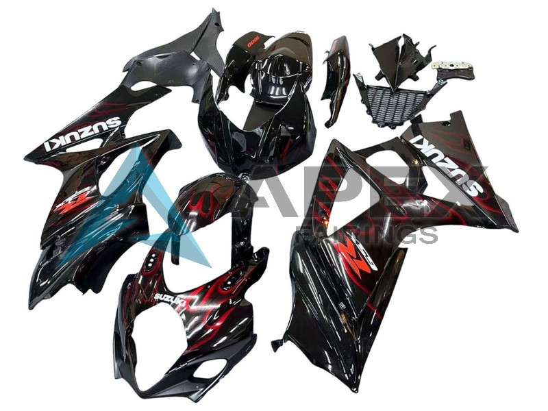 Black Red Flame - Suzuki GSX-R1000 (2007-2008) ABS Fairings | Apex Fairings — view 3