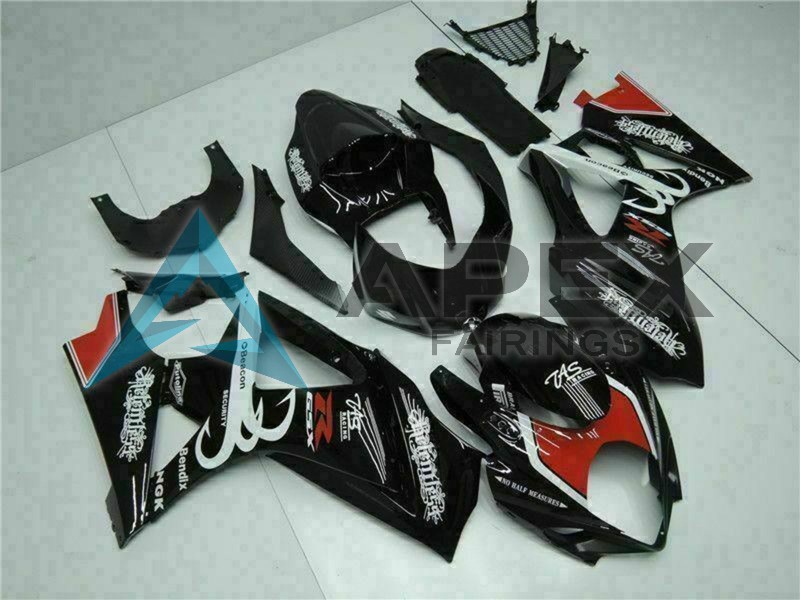 Glossy Black Red White - Suzuki GSX-R1000 (2007-2008) ABS Fairings | Apex Fairings — view 3