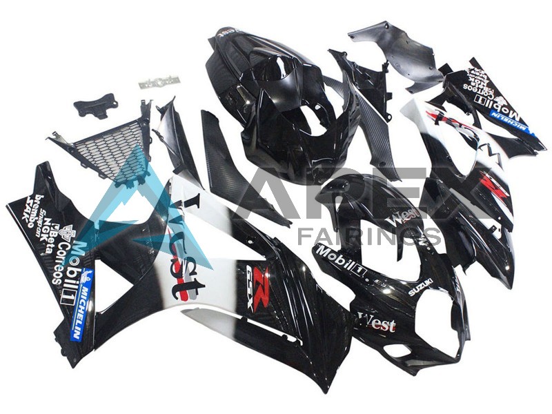 Glossy Black White West - Suzuki GSX-R1000 (2007-2008) ABS Fairings | Apex Fairings — view 2