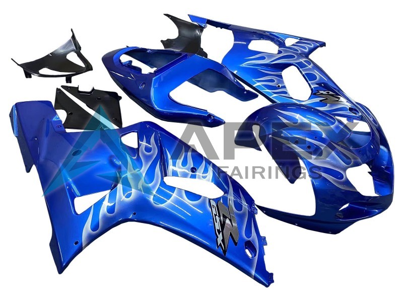 Blue with White Flame - Suzuki GSX-R600 (2001-2003) ABS Fairings | Apex Fairings — view 2