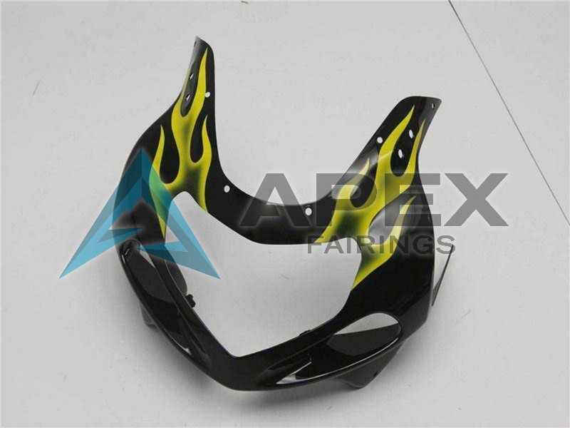Glossy Black Yellow Flame - Suzuki GSX-R600 (2001-2003) ABS Fairings | Apex Fairings — view 4