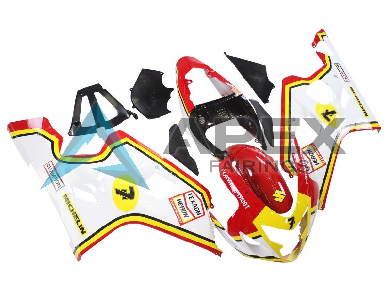 White Red Yellow Michelin Texaon Heron 7 - Suzuki GSX-R600 (2004-2005) ABS Fairings | Apex Fairings — view 2